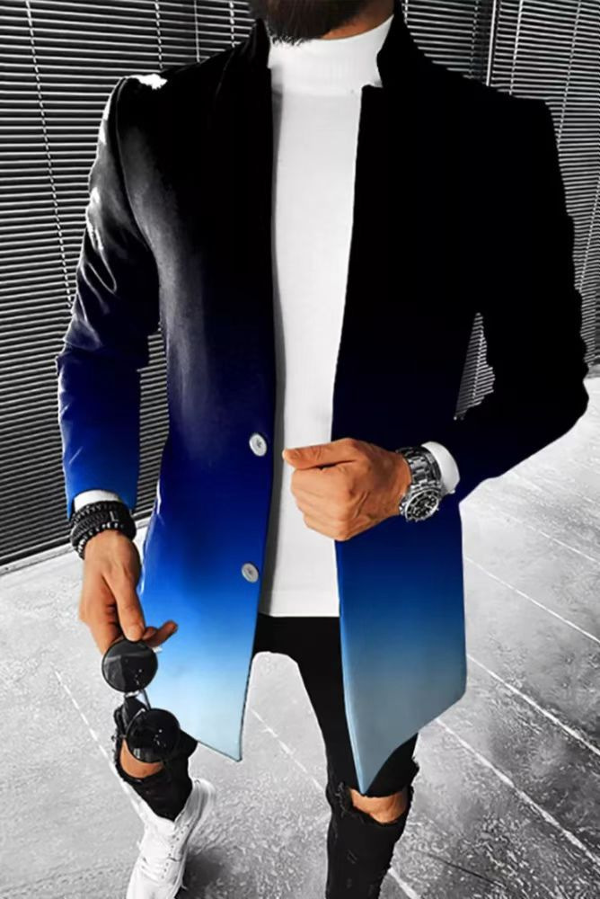 Comercio exterior transfronterizo 2023 Otoño e Invierno nuevos hombres digital impreso a cuadros soporte collar medio de longitud capa casual al por mayor