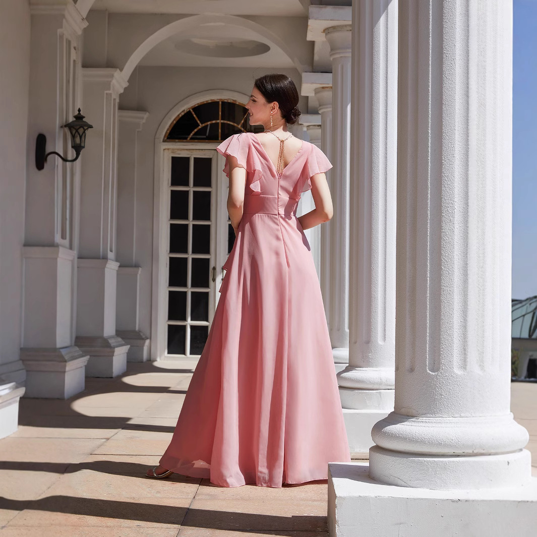 Otoño e invierno europeo y americano Comercio exterior transfronterizo nueva ropa de mujer deseo Amazon color sólido vestido delgado vestido de dama de honor