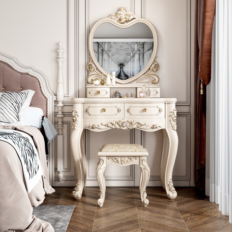 European-Style Dressing Table Master Bedroom 2025 New Accessible Luxury High-End Small Apartment Makeup Mirror Dressing Table Desk Integrated