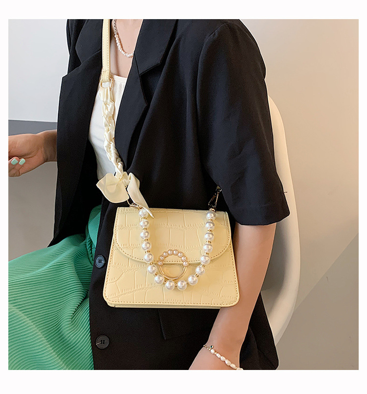 Fashion Solid Color Stone Grain Texture Pearl One-shoulder Messenger Tote Bag display picture 5