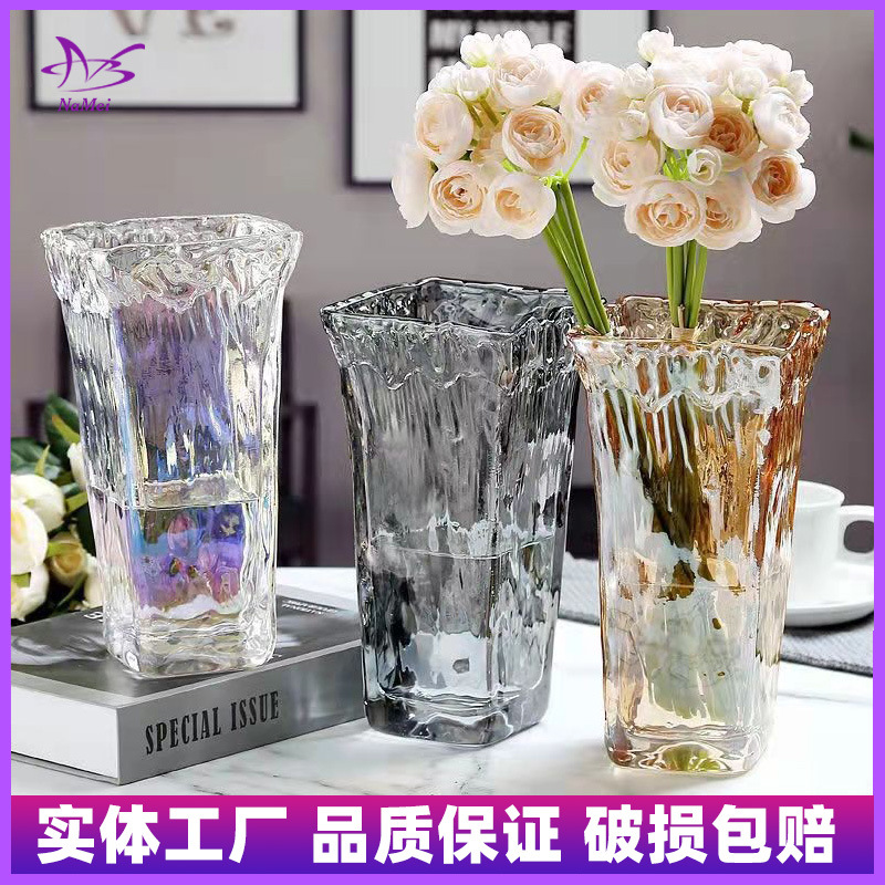 Jarrón de vidrio con boca ondulada, diseño europeo para flores naturales