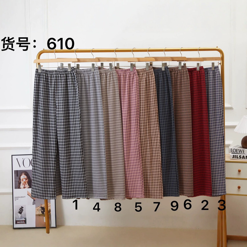 Cross-border best-selling plaid fleece pants, fashionable and versatile home casual wide-leg pants, comfortable and slimming plaid pants wholesale