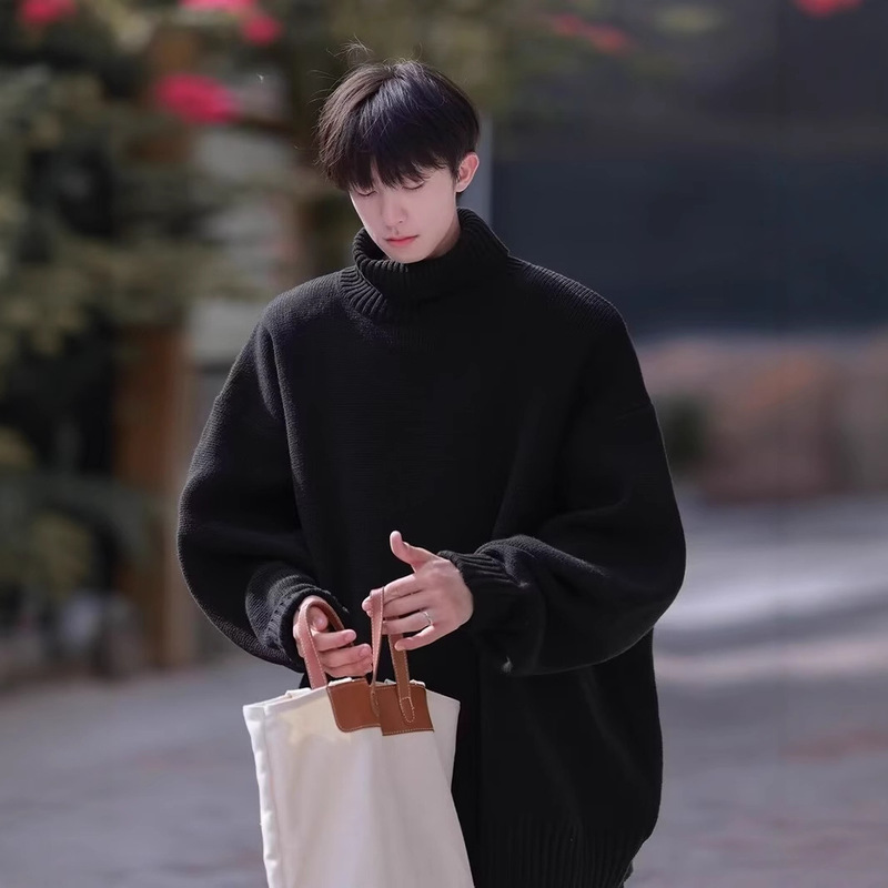 Winter Puppy Handsome Sweater Men's Korean-style Fashionable Solid Color Loose Knitted Sweater for Teenagers Couple Cross-border Foreign Trade Dress