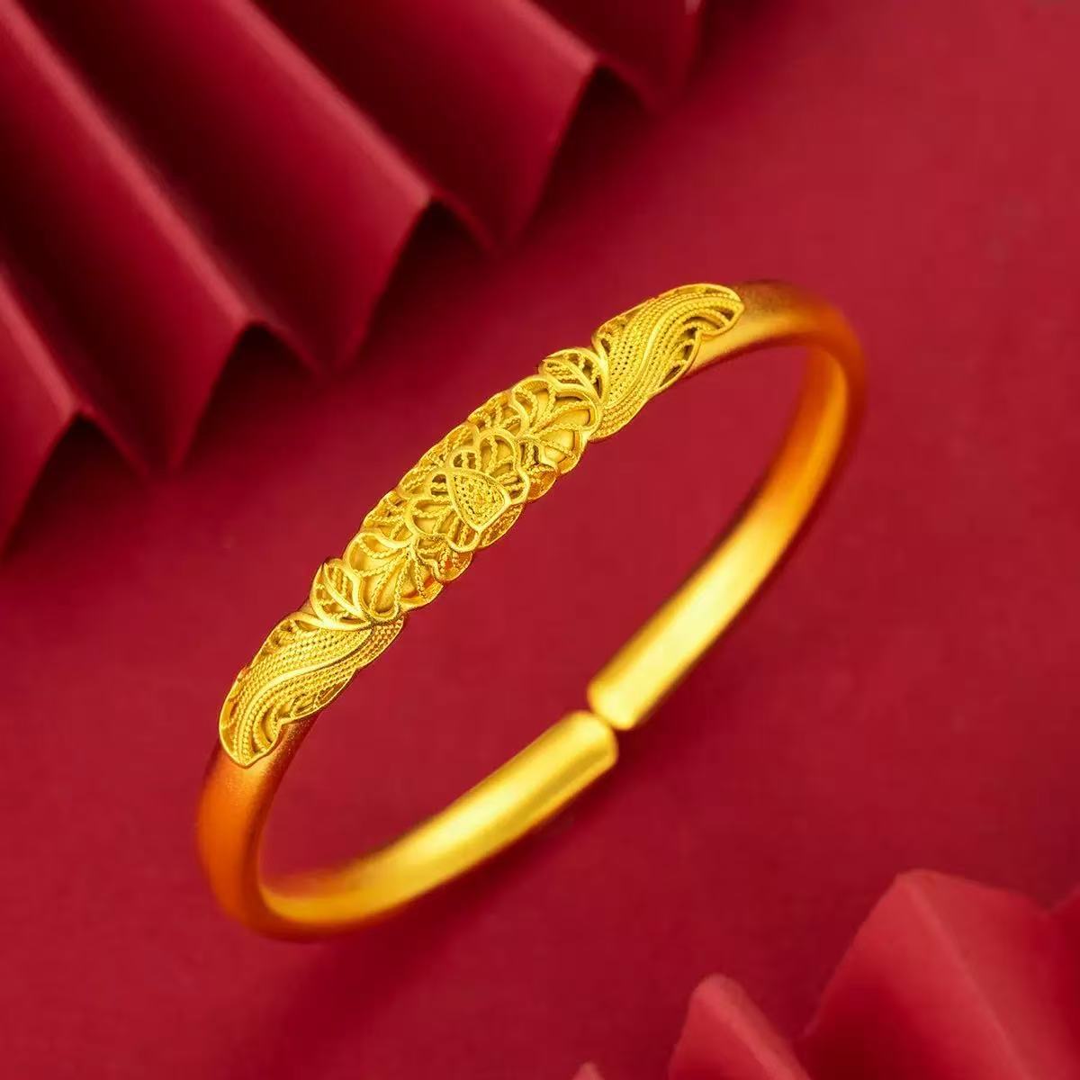 Vintage Vietnamese Gold-Plated Women's Fashion Open Bracelet Lotus Open Fashion Bangle Direct Supply Live Sale