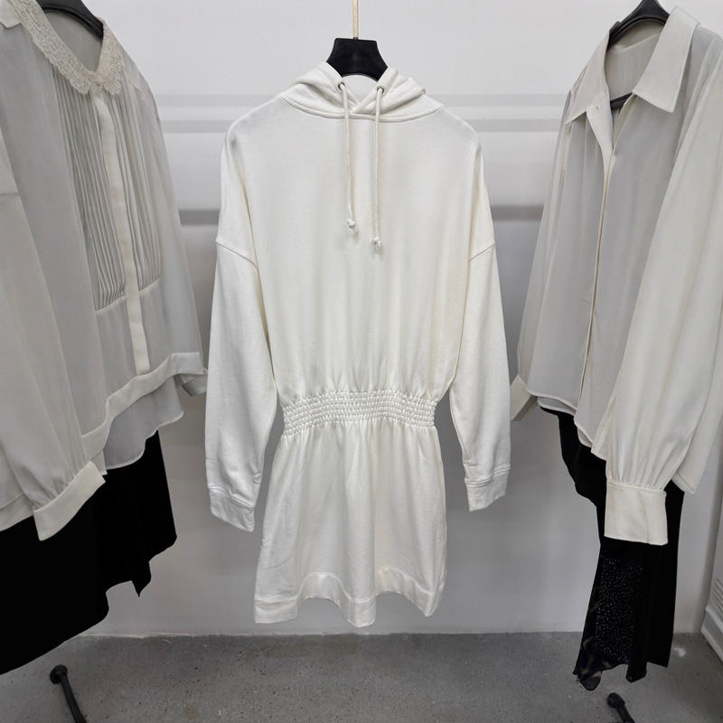 Last Order Fashion Simple Solid Color Hooded Elastic Waist Knitted Sweatshirt Dress