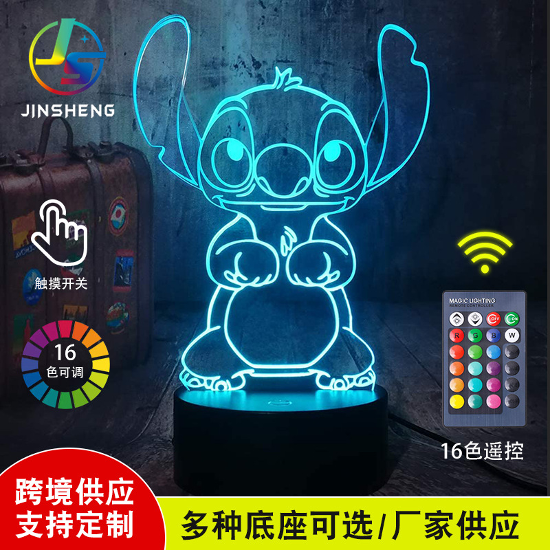 Stitch suministro transfronterizo 3D luz de la noche serie de dibujos animados creativo regalo del Día de San Valentín Lámpara decorativa dormitorio lámpara de mesa