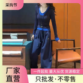 休闲运动套装女秋冬新款慵懒风宽松圆领加厚卫衣阔腿休闲裤两件套