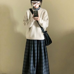 秋冬季小个子穿搭今年流行新款格纹中长款褶皱感百搭休闲半身裙