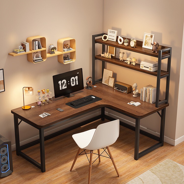 Corner E-sports Desk Computer Desk Desktop Household Double Desk Bookshelf Bedroom I-shaped Table Office Desk Game Table