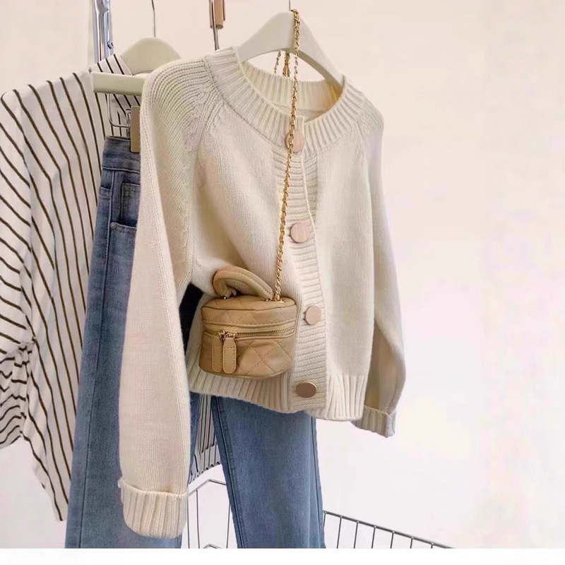 High-End Elegant and Simple 100 Pure Wool Sweater Women's Round Neck Knitted Cardigan Autumn and Winter Cashmere Sweater Jacket Trendy High-End Elegant and Simple 100 Pure Wool Sweater Women's Round Neck Knitted Cardigan Autumn and Winter Cashmere Sweater Jacket Trendy