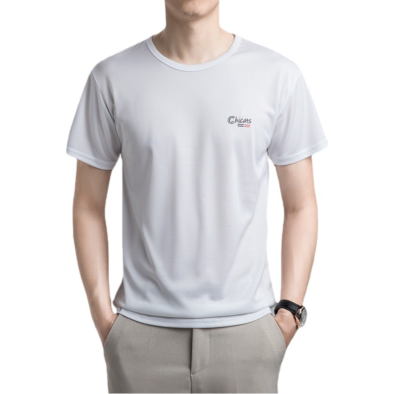Camiseta de seda de hielo de los hombres de verano de manga corta de malla de secado rápido transpirable Delgado blanco casual deportes juventud cuello redondo Camiseta de los hombres
