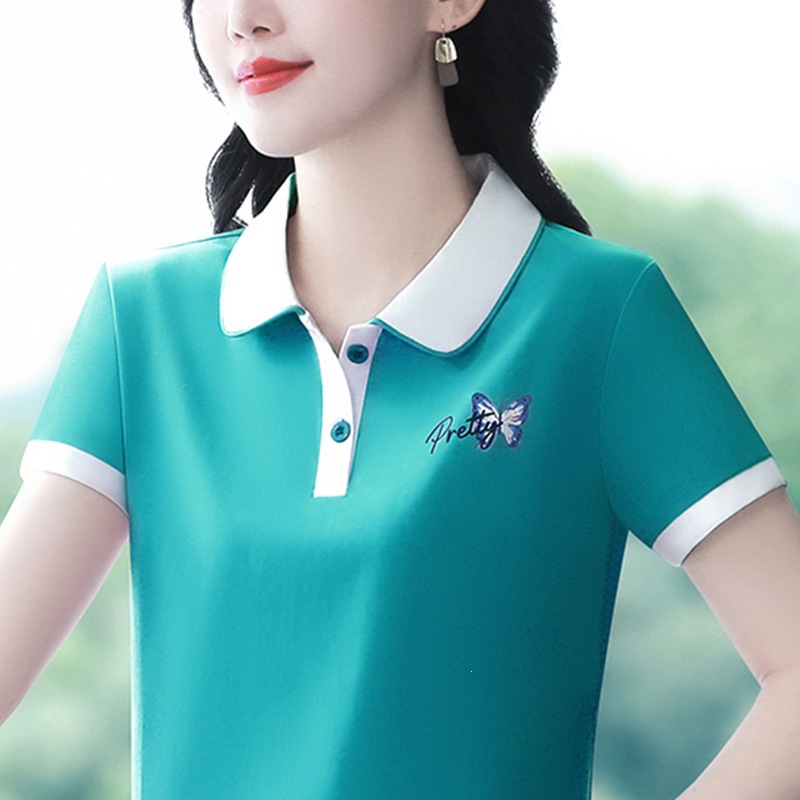 【95棉5氨纶】妈妈正肩翻领POLO衫短袖夏季百搭时尚显瘦舒适亲肤T