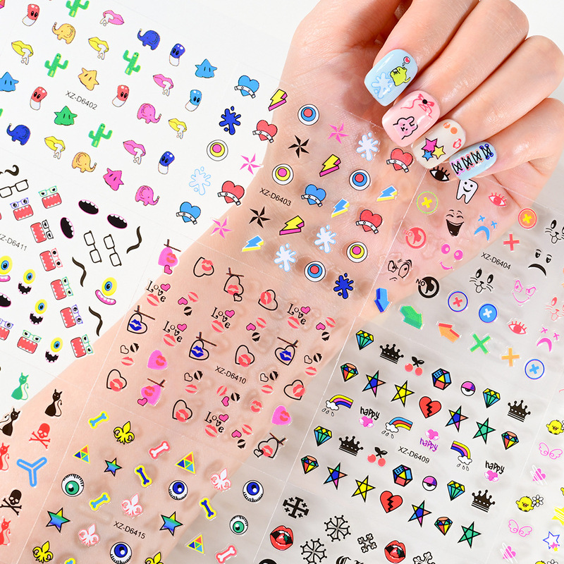 Cartoon Cute 30 Nail Art Stickers Chicken Rabbit Watermelon Strawberry Macaron Color Kindergarten Nail Stickers