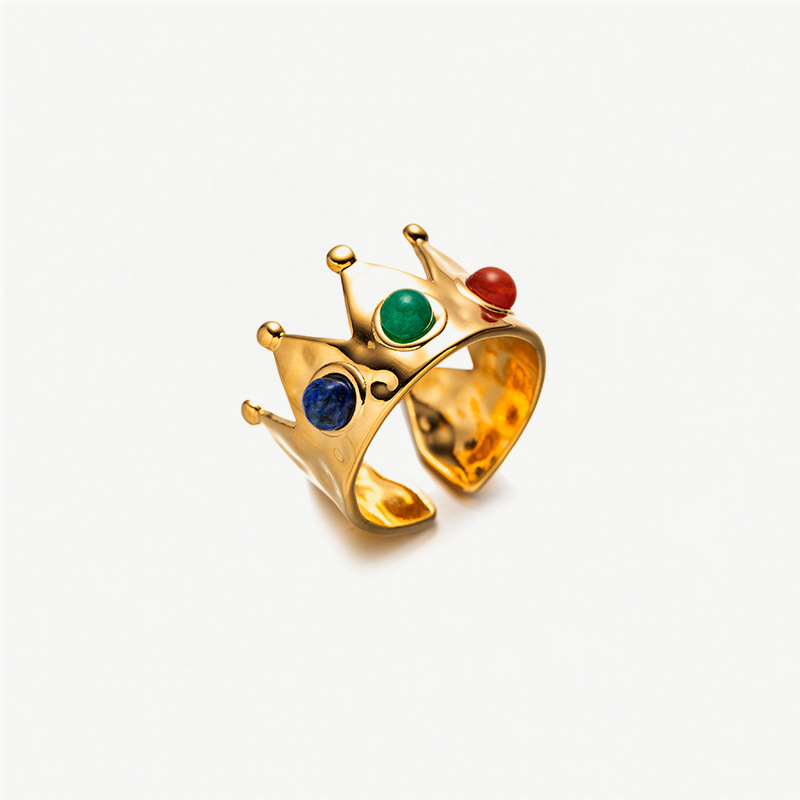 Anillo de corona de acero inoxidable TINA piedra natural femenina diseño de moda nicho anillos de joyería de acero de titanio superpuestos