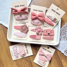 韩版甜美布艺粉色发夹简约刺绣花朵发卡高颜值百搭儿童不伤发BB夹