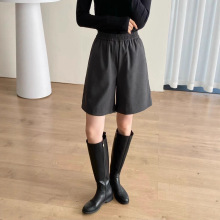 简约西装短裤女休闲宽松松紧腰高腰中裤2025新款秋季款毛呢裤女