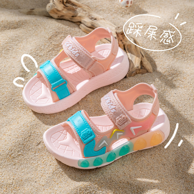 子供サンダル2025新型夏滑り止めソフト底女の子中大童マジック貼り子供靴赤ちゃんビーチサンダル|undefined