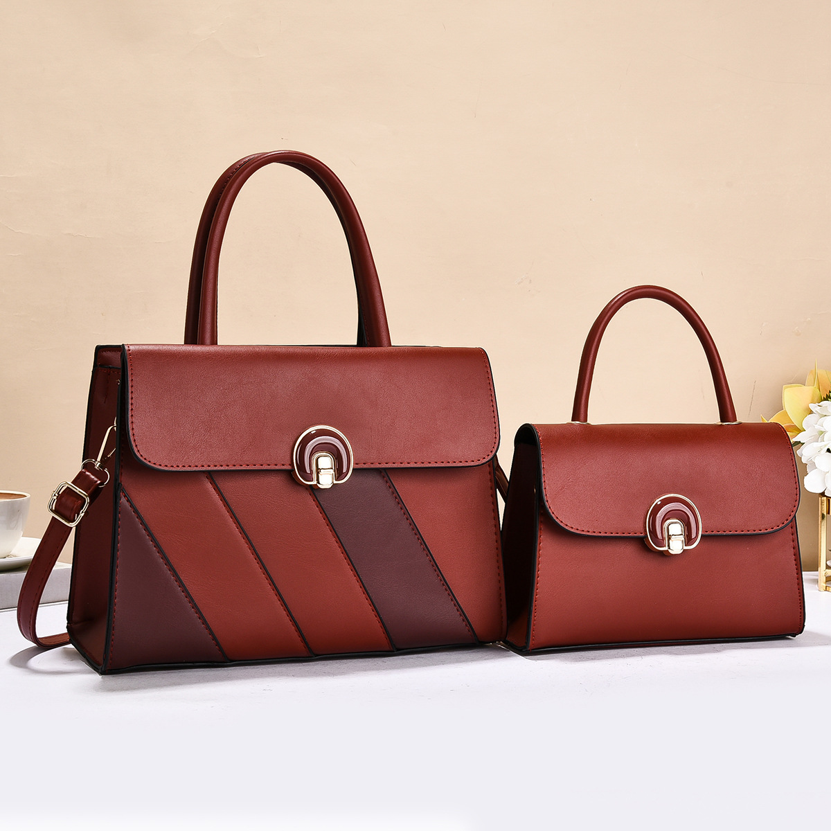 Bolso de dos piezas, bolso de mano a rayas de color contrastante, bolso de hombro casual de moda, bolso de mochila universal, bolsas transfronterizas