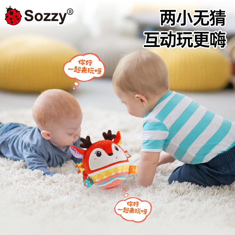 Sozzy música recién nacida saltar pelota bebé acariciar peluche educación temprana campana bebé mano agarrar juguetes