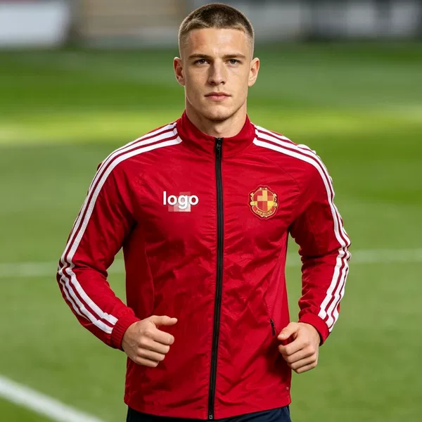 Men's football training jacket, suitable for matches, with a stand-up collar, windproof design, lightweight, quick-drying, and can be customized with names