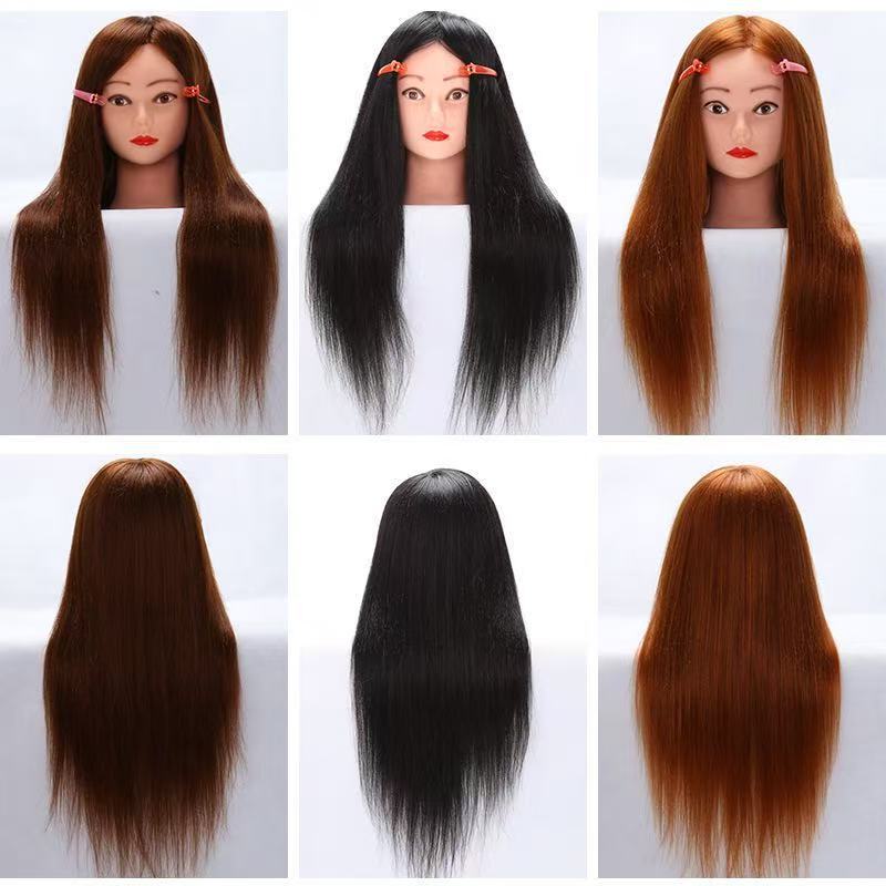 Mixed Hair Hairdressing Head Model, Can Be Permed and Cut, Model Head, Real Hair Practice Head, Dummy Head