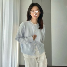 早秋浅蓝色针织衫开衫秋季新款女装穿搭上衣外搭女士毛衣外套