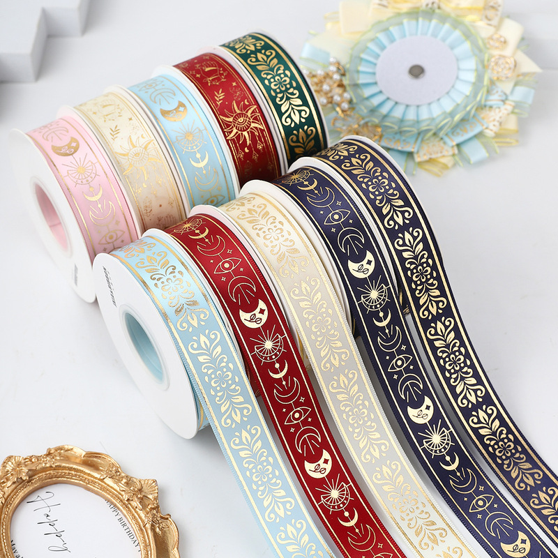 Ribbon with Gold Stamping, Handmade Badge Accessories Materials, DIY Decorative Items, Bow Weaving Streamers Ribbon with Gold Stamping, Handmade Badge Accessories Materials, DIY Decorative Items, Bow Weaving Streamers