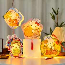 中秋卡通兔子灯笼发光手提花灯儿童DIY手工材料包古风创意装饰