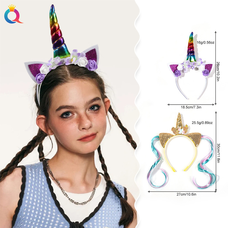 Qiyue ヨーロッパとアメリカのクロスボーダーユニコーンヘッドバンド子供の誕生日パーティーヘッドバンドプリンセスヘアアクセサリーヘッドバックルスポット卸売|undefined