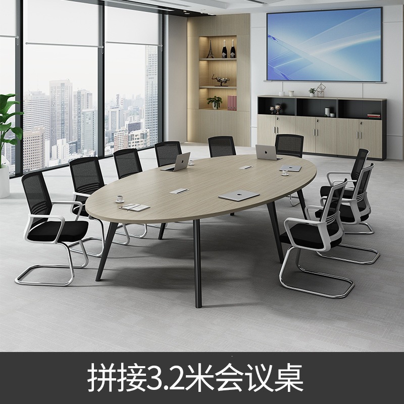 Mesa de reunión elíptica moderna simple larga con ranura de cable mesa de capacitación de sala de reuniones empresarial mesa y silla al por mayor