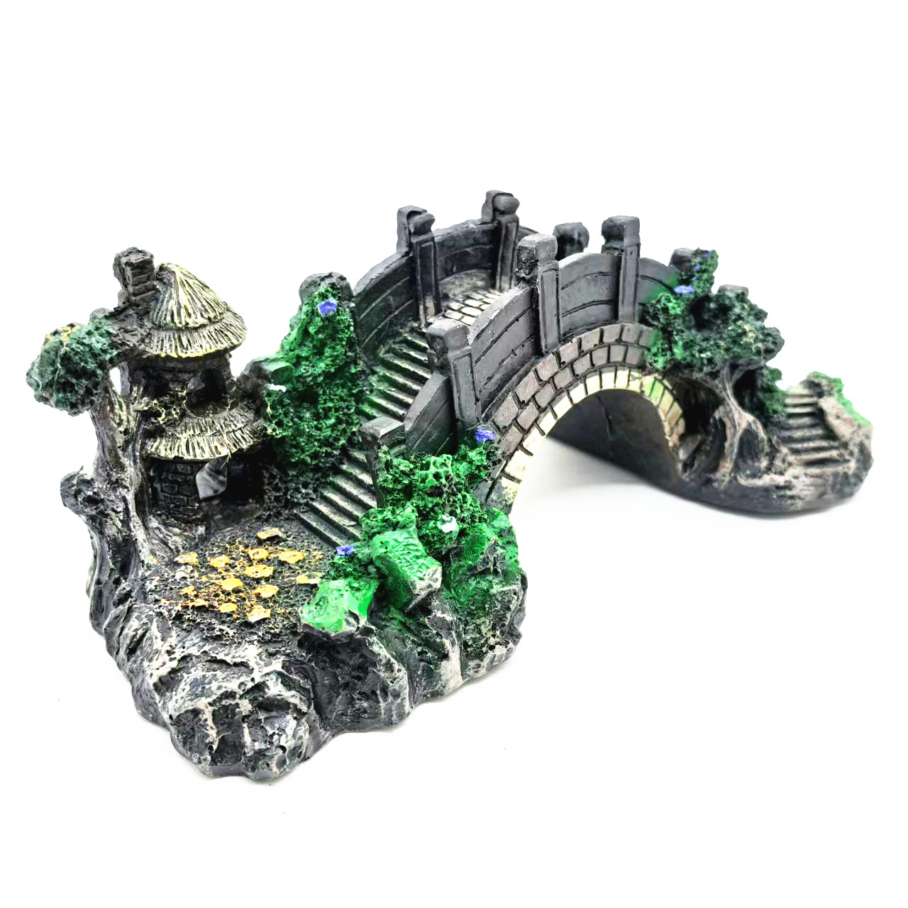 Decoración de paisajismo de pecera, refugio, puente de la casa, equipo de acuario, puente de resina, plataforma de escalada de tortuga, acuario, decoración de puente de arco retro