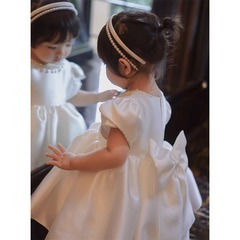 一周歲禮服女童生日公主裙百搭洋氣花童婚禮小女孩宴會白色蓬蓬裙