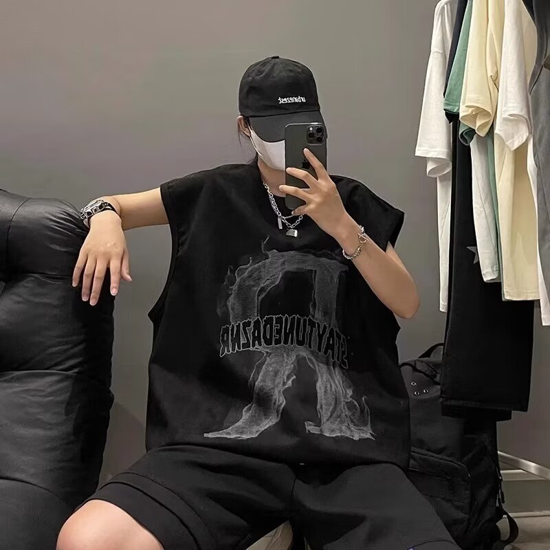 American-Style Vest for Men, New Summer Vintage Trendy Brand, Stylish Heavy Suede Sleeveless Sports Tank Top T-Shirt American-Style Vest for Men, New Summer Vintage Trendy Brand, Stylish Heavy Suede Sleeveless Sports Tank Top T-Shirt