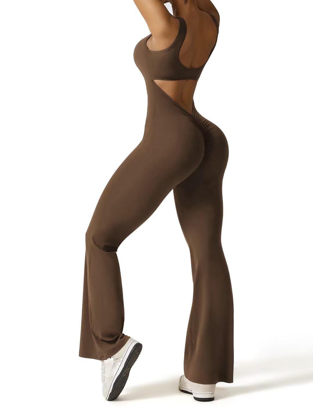Women's Sleeveless Flared Jumpsuit Sexy Backless Tight Hip Lifting Yoga Jumpsuit For Women_ecoleips.com