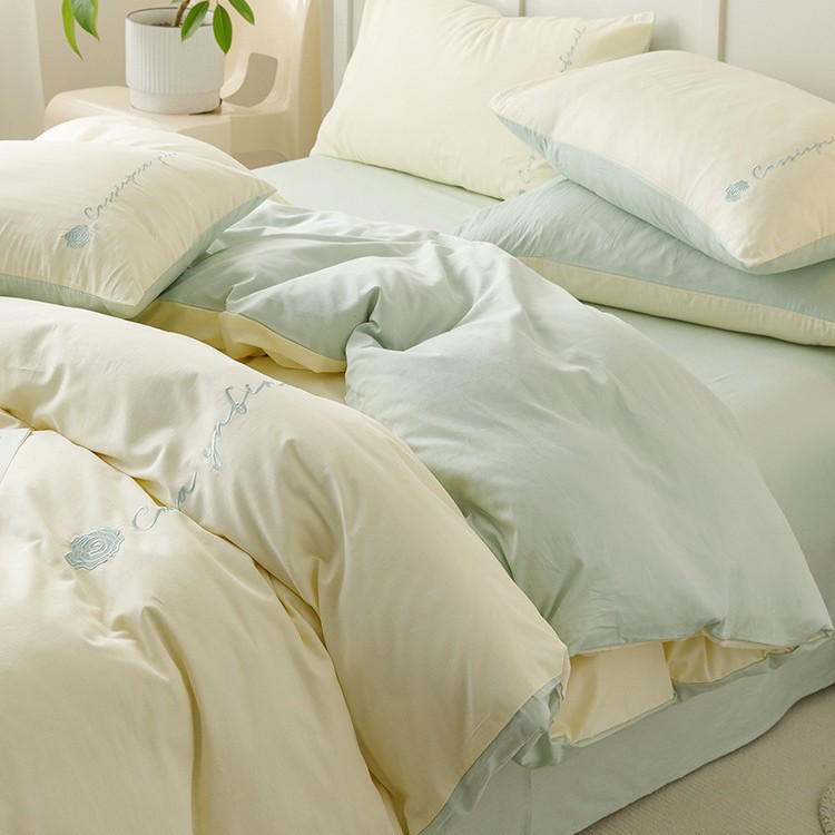 ins algodón puro cuatro piezas simple bordado sábanas de algodón cubierta de colcha de tres piezas para una sola persona 2025 nueva ropa de cama