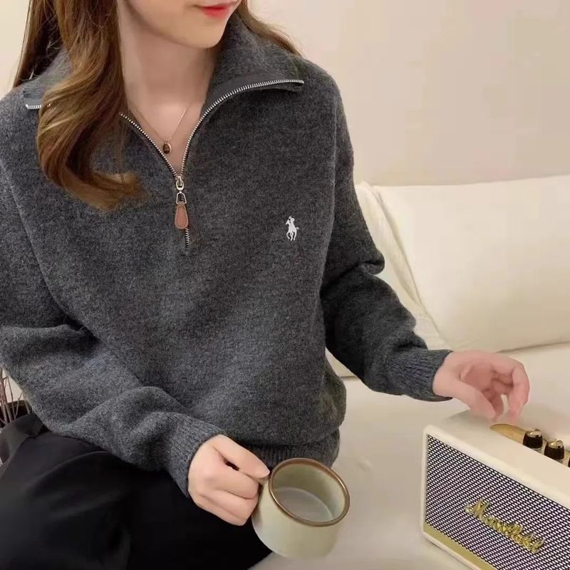 半拉链高级感套头毛衣秋冬季新款纯色设计感慵懒风外套上衣女装潮|undefined