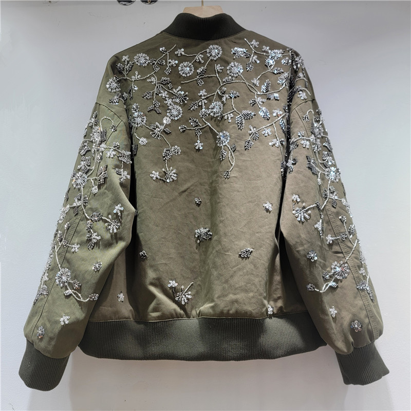 2025 otoño y invierno nuevo estilo de industria pesada clavos de flores chaqueta de béisbol chaqueta de mujer casual suelta chaqueta versátil