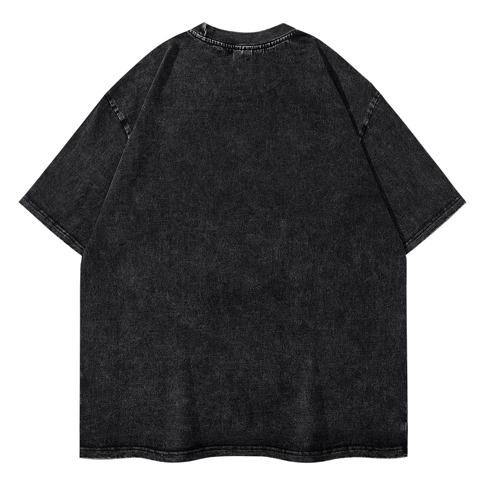 American High Street carácter carta impresión lavada manga corta Camiseta hombres ins verano casual cuello redondo algodón media manga camisa moda