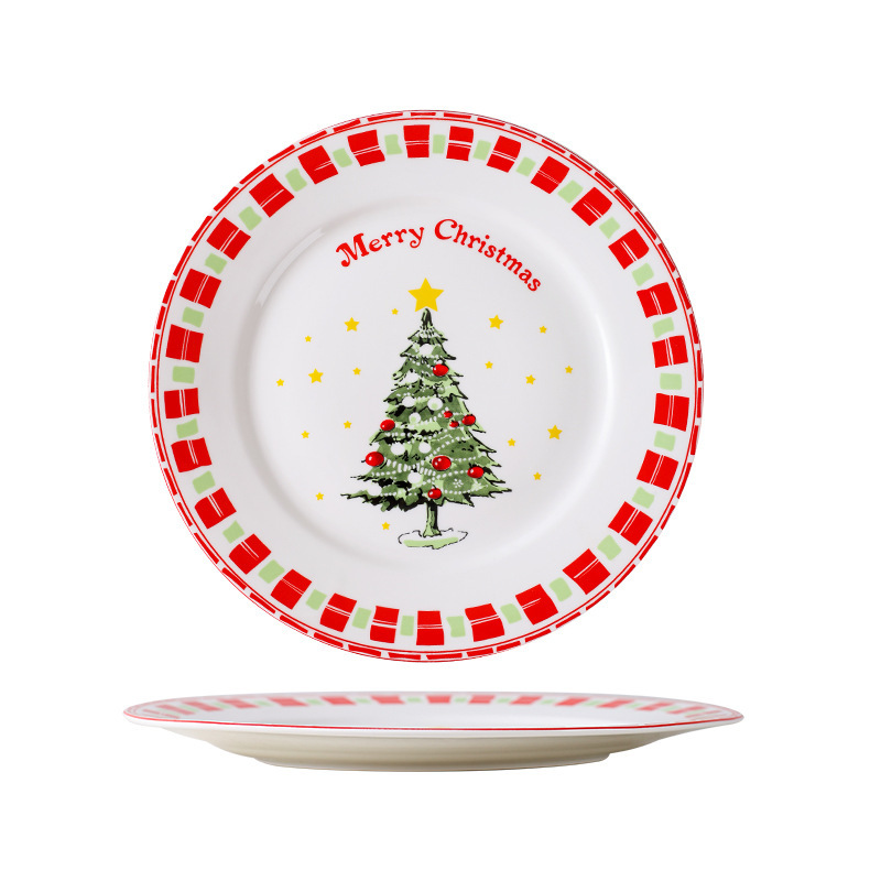 シンプルなプレートレトロフラットプレートディッシュプレートセット家庭用高級ディナープレートクリスマス食器セラミックプレートディッシュプレート|undefined