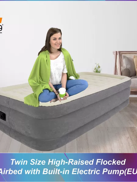 Jilong New Single/Double Velvet Bed, Double-Layer Widened and Thickened Sleeping Bed, Inflatable Bed with Built-In Pump, Luxury Inflatable Bed