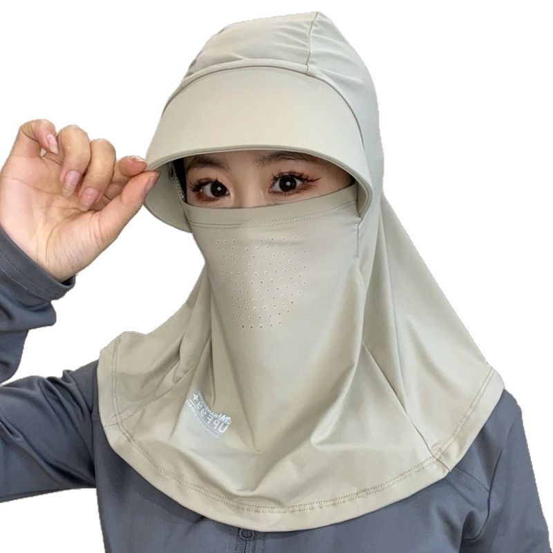 夏につばをつけて首を保護する日焼け止めマスク一体帽子の女性氷糸が顔全体を覆って紫外線防護マスクを保護する|undefined