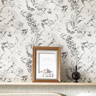 Modern Light Luxury Bedroom Internet Celebrity Wallpaper Hand-Painted Swallow Plant Living Room Decoration Sofa Tv Background Wall Cloth Mural