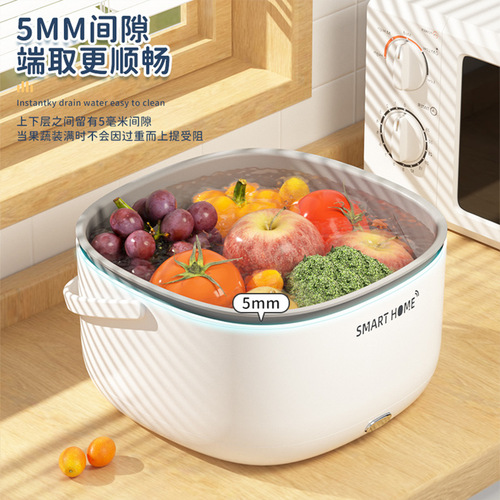 Double-layer draining vegetable washing basket, fruit and vegetable purifier, kitchen vegetable washing and rice basket, multi-functional electric vegetable washing basket