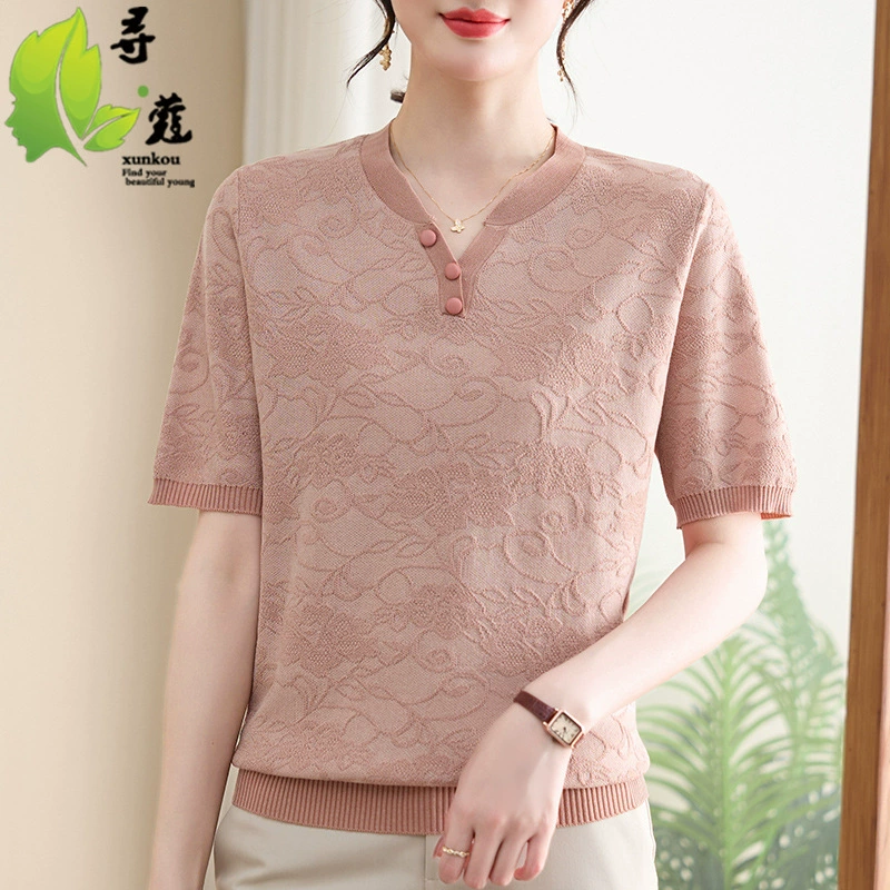 2025 года с короткими рукавами трикотажные платья для женщин среднего возраста