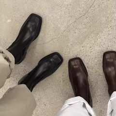 Korean niche square-toed boots square-toed thick heel skinny boots back zipper retro low-heeled ankle boots Martin boots women 