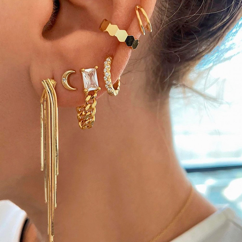 fashion simple style square zircon chain copper earrings