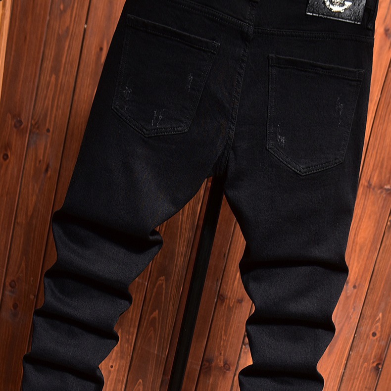 Men's Clothing High End Jeans For Men Autumn And Winter All Match Korean Style Trendy Black Elastic Slim Fit Zipper Trousers Winter_voghion.com
