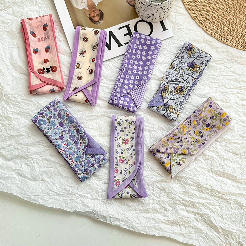 Bufanda de seda, atmósfera coreana, nuevo estilo, floral, pequeño, pañuelo fresco, cinturón para el cabello, bufanda decorativa, cinturón multiusos, bolsa atada, serpentina