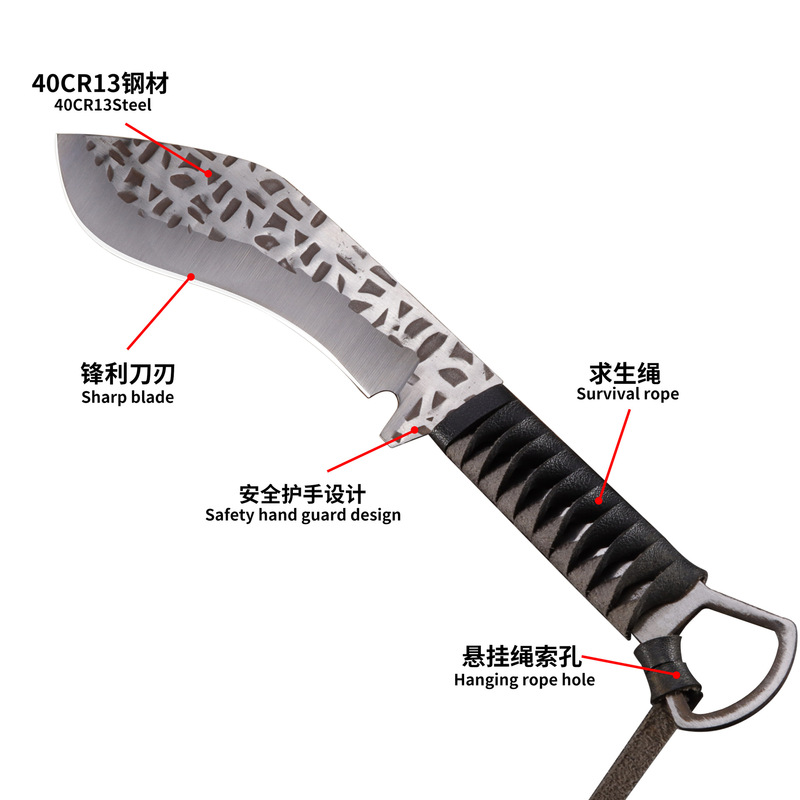 跨境户外多功能生存刀高硬度手工锻打小直刀野外露营便携水果刀|undefined