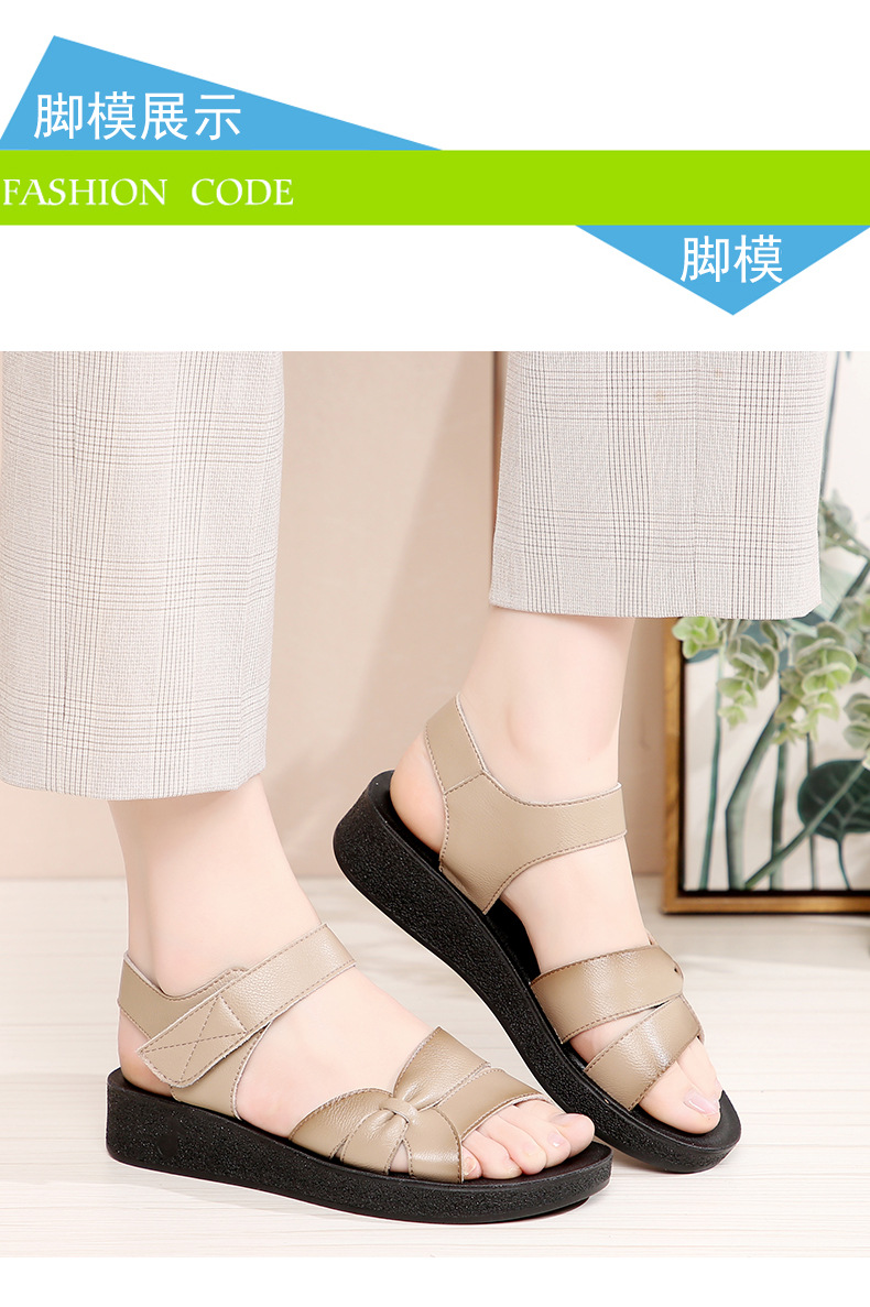Sandal nữ da bò thật đế bệt mềm êm chân cho người trung niên — màu đen chi tiết 9